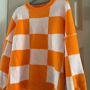 Orange and White Checkered Sweater